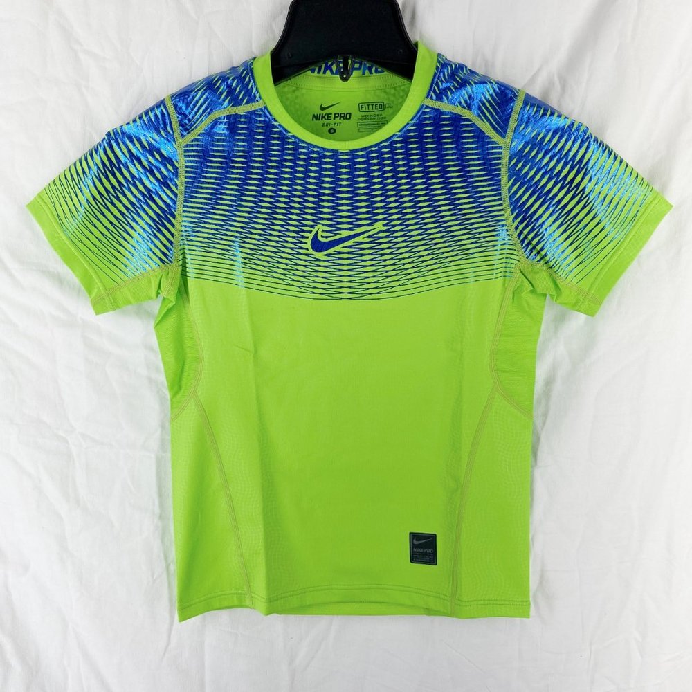 Nike Pro Dri-Fit Boys Neon Yellow Green Fitted Training T-Shirt Size S - Picture 5 of 10